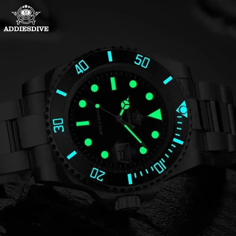 ADDIESDIVE Fashion Watch Stainless Steel Diver Watch 200M C3 Super Luminous Sport Luxury Watch reloj hombre Quartz Men Watch