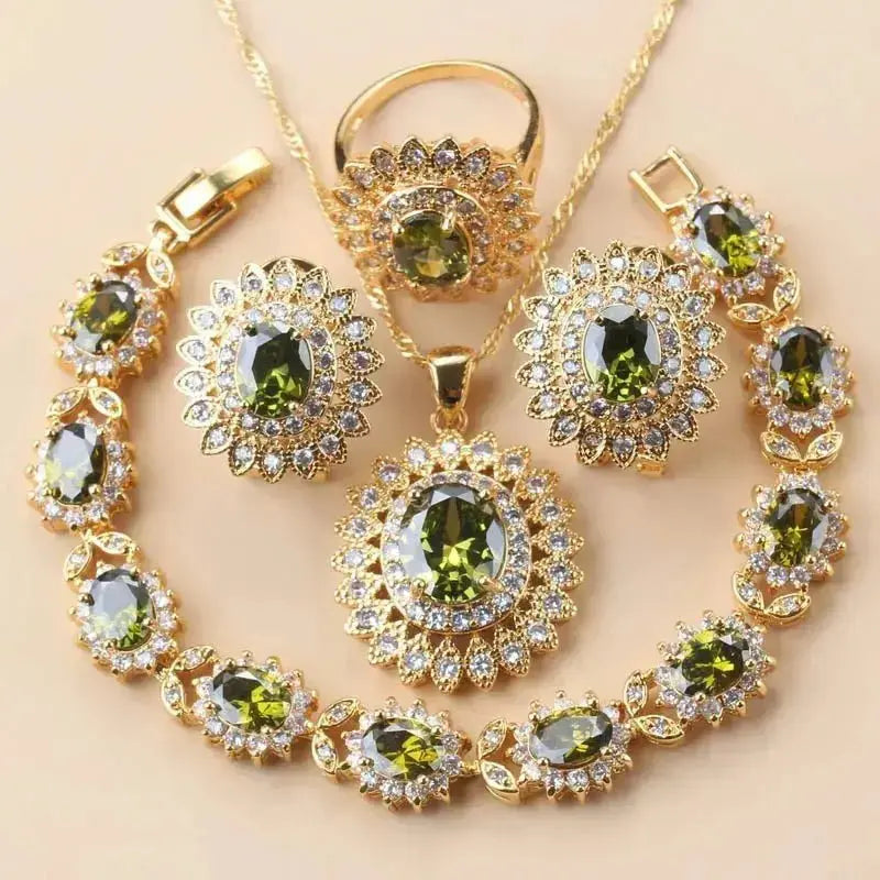 African Wedding Necklace Big Sunflowe Jewelry Sets 18K Gold Plated Luxury Woman Earrings Charm Bracelet And Ring Bridal Costume