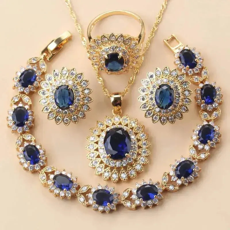 African Wedding Necklace Big Sunflowe Jewelry Sets 18K Gold Plated Luxury Woman Earrings Charm Bracelet And Ring Bridal Costume