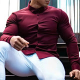 Autumn Fashion Casual long Sleeve Shirt Men Super Slim Social Business Dress Shirt Solid Undershirt Mens Fitness Sports Clothing