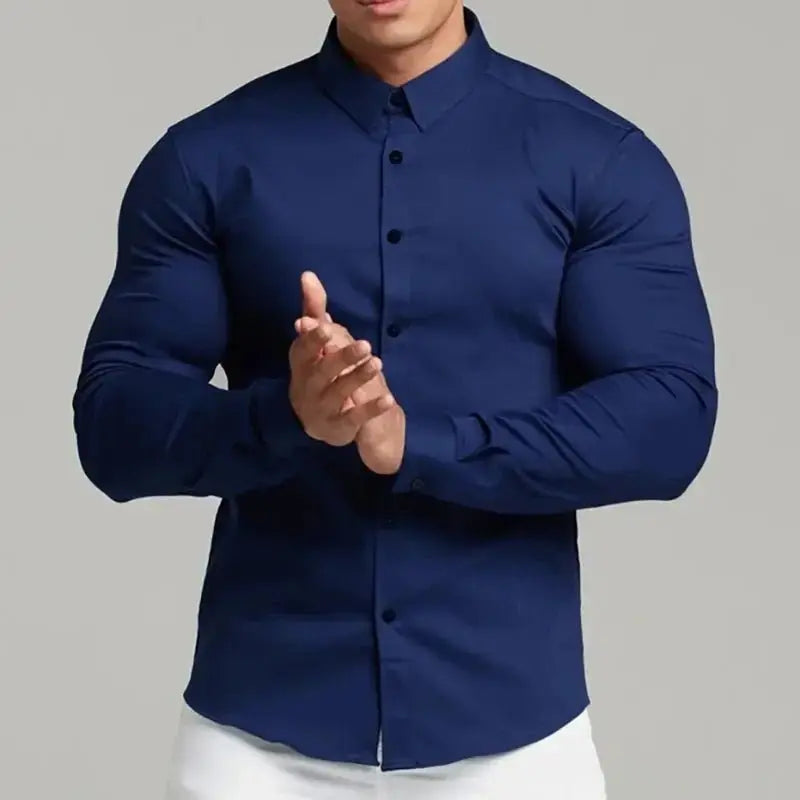 Autumn Fashion Casual long Sleeve Shirt Men Super Slim Social Business Dress Shirt Solid Undershirt Mens Fitness Sports Clothing