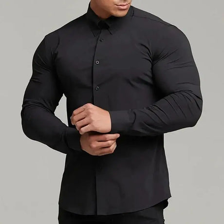 Autumn Fashion Casual long Sleeve Shirt Men Super Slim Social Business Dress Shirt Solid Undershirt Mens Fitness Sports Clothing