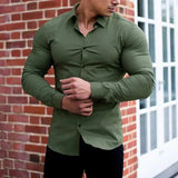 Autumn Fashion Casual long Sleeve Shirt Men Super Slim Social Business Dress Shirt Solid Undershirt Mens Fitness Sports Clothing