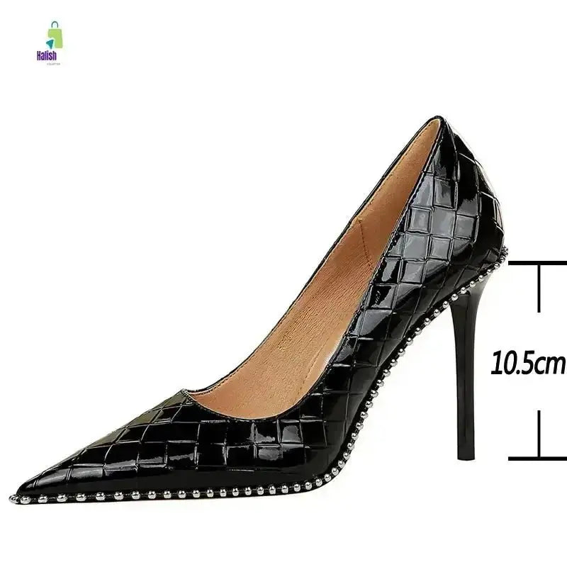 BIGTREE High Heels Rivet Metal Chain Pumps