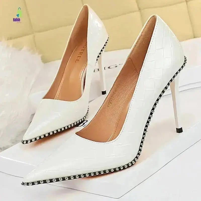 BIGTREE High Heels Rivet Metal Chain Pumps