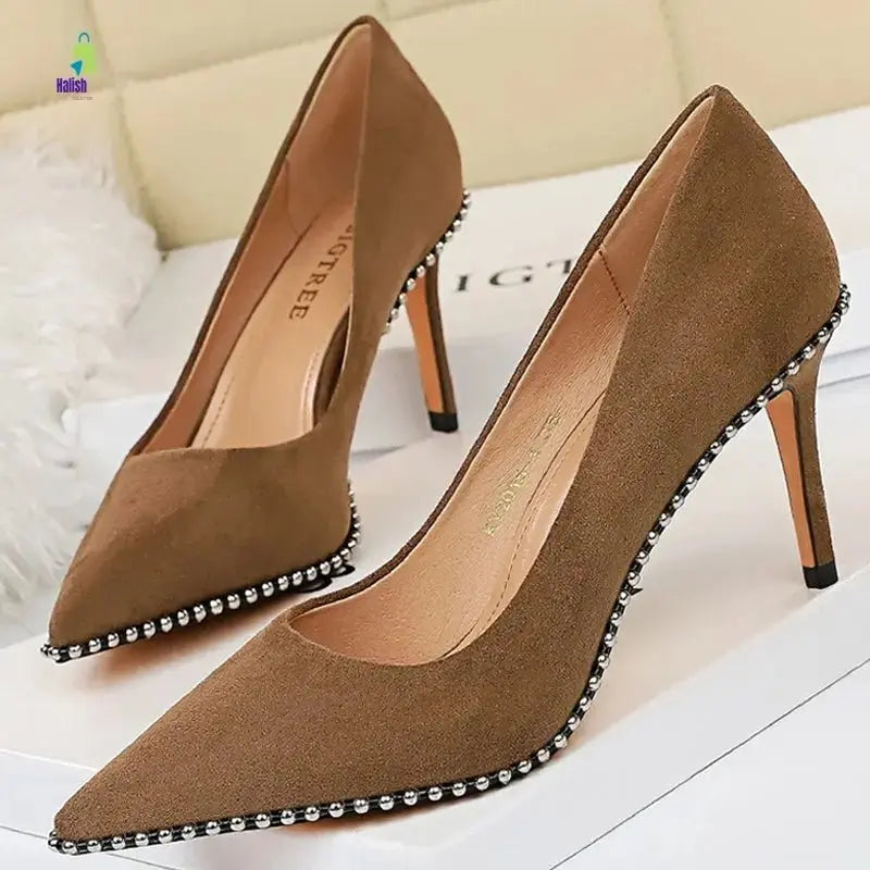 BIGTREE Rivet Stiletto High Heels