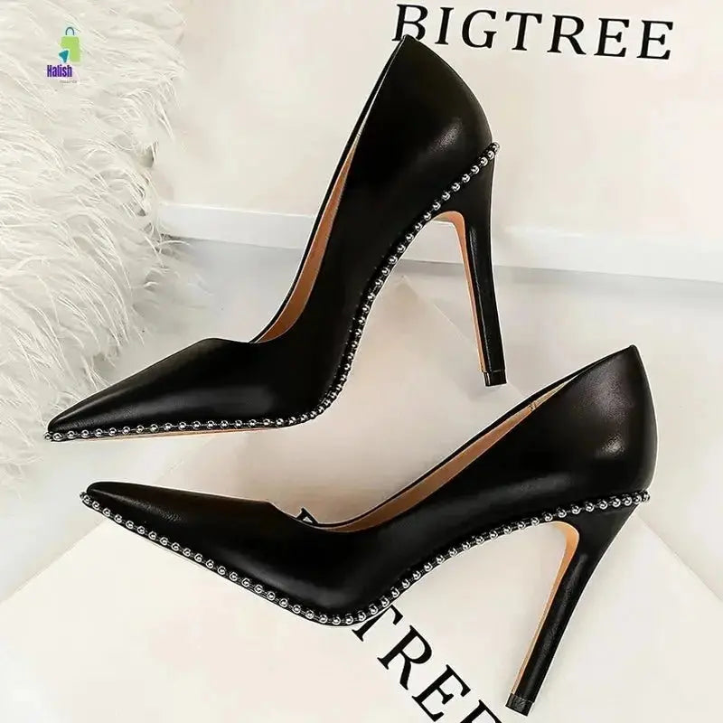 BIGTREE Rivet Stiletto High Heels