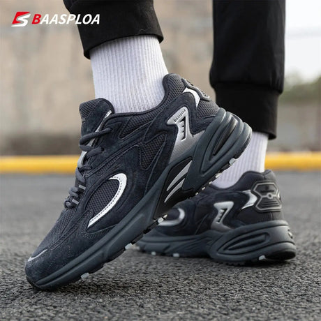 Baasploa Men Sport Shoes Mesh Breathable Casual Sneakers Male Fashion Comfort Lightweight Walking Shoes Lace-Up Antiskid