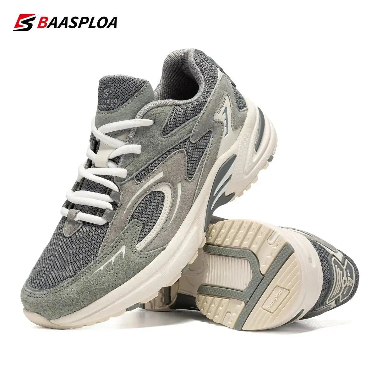 Baasploa Men Sport Shoes Mesh Breathable Casual Sneakers Male Fashion Comfort Lightweight Walking Shoes Lace-Up Antiskid