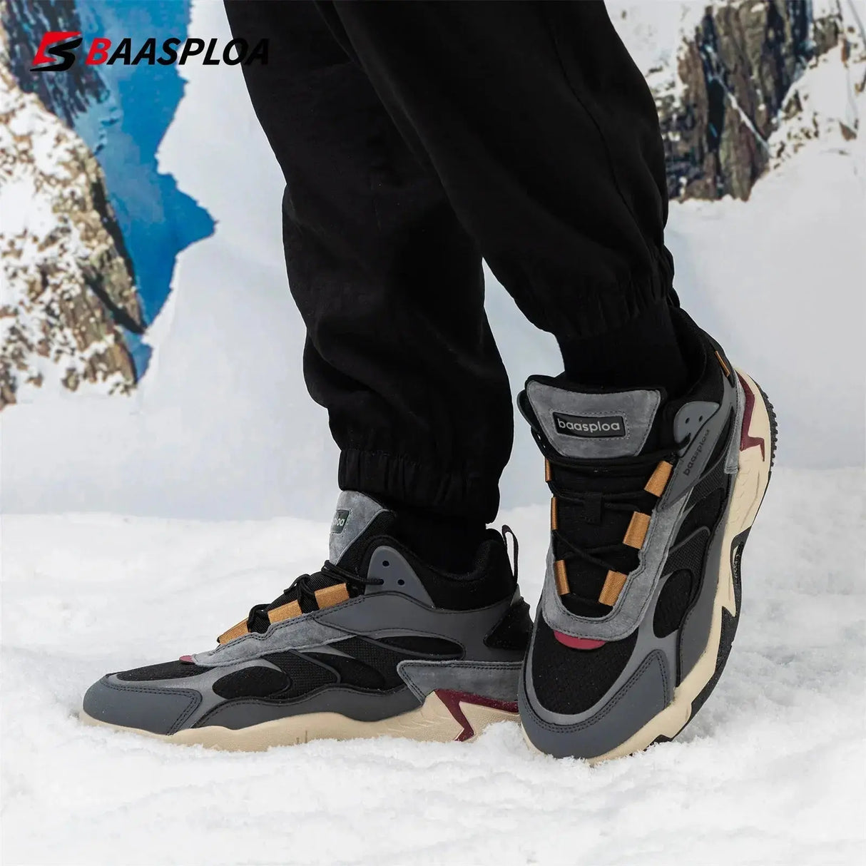 Baasploa Winter Men Shoes Fashion Plush Warm Waterproof Leather Sports Shoes Male Casual Outdoor Non-Slip Lace up Walking Shoes