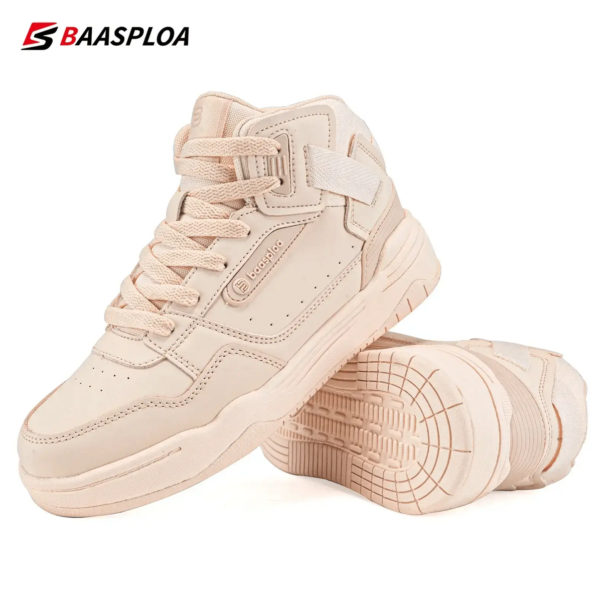 Baasploa Women Winter Sneakers Comfort Leather High Top Walking Shoes for Women Plush Keep Warm Casual Sneakers Antiskid Snow