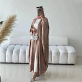 Black Open Abaya Kimono Bronze Fabric Elegant Muslim Abayas for Women Dubai Turkey African Dresses Kaftan Robe Islamic Clothes