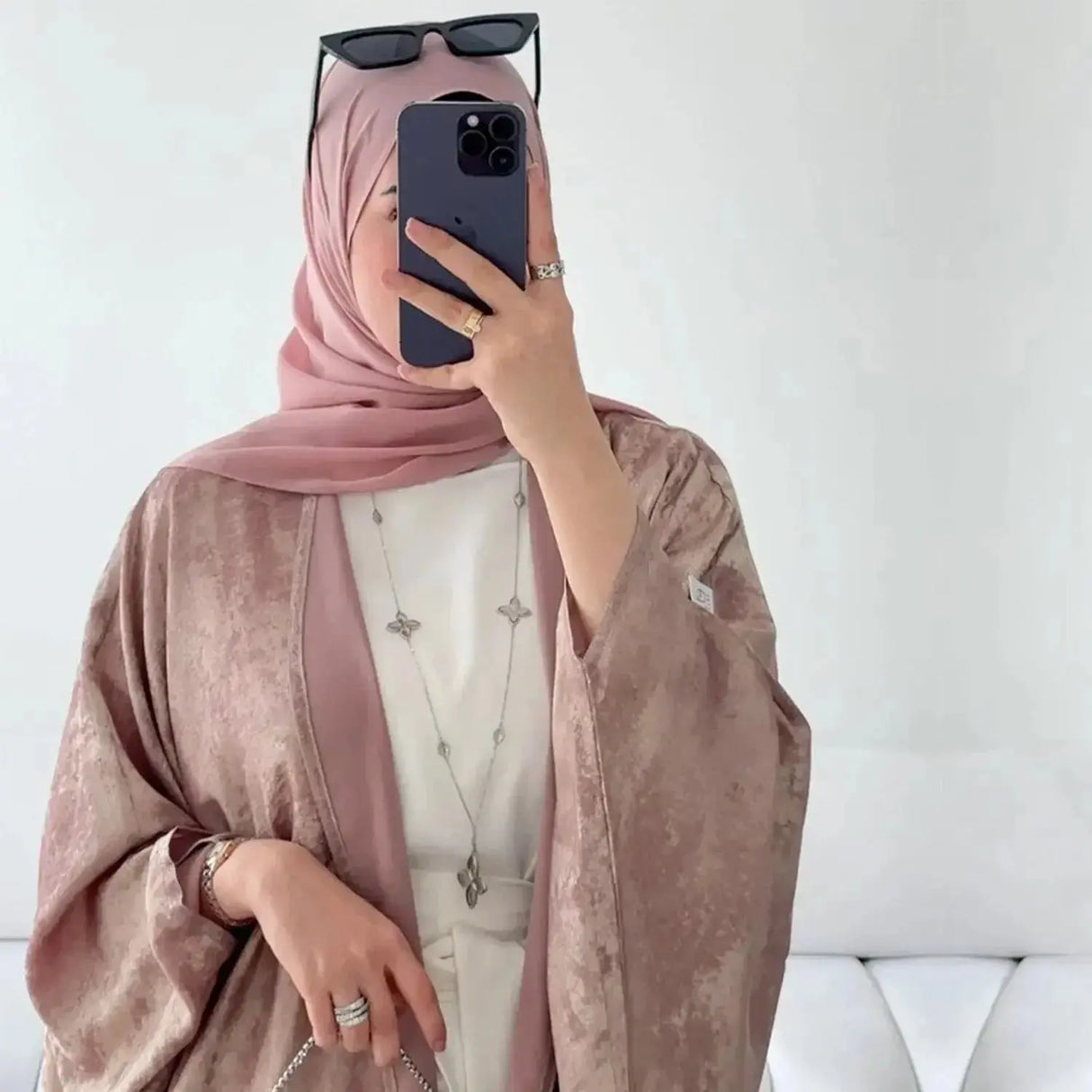 Black Open Abaya Kimono Bronze Fabric Elegant Muslim Abayas for Women Dubai Turkey African Dresses Kaftan Robe Islamic Clothes