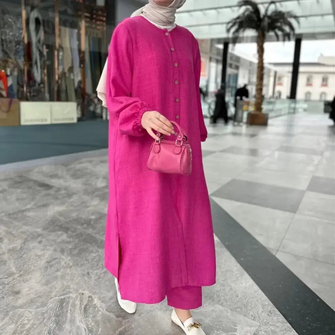 Casual Muslim Set Party Dresses for Women Abaya Caftan Muslim Dress Plus-size Autumn Loose Temperament Commuter Long 2-piece Set