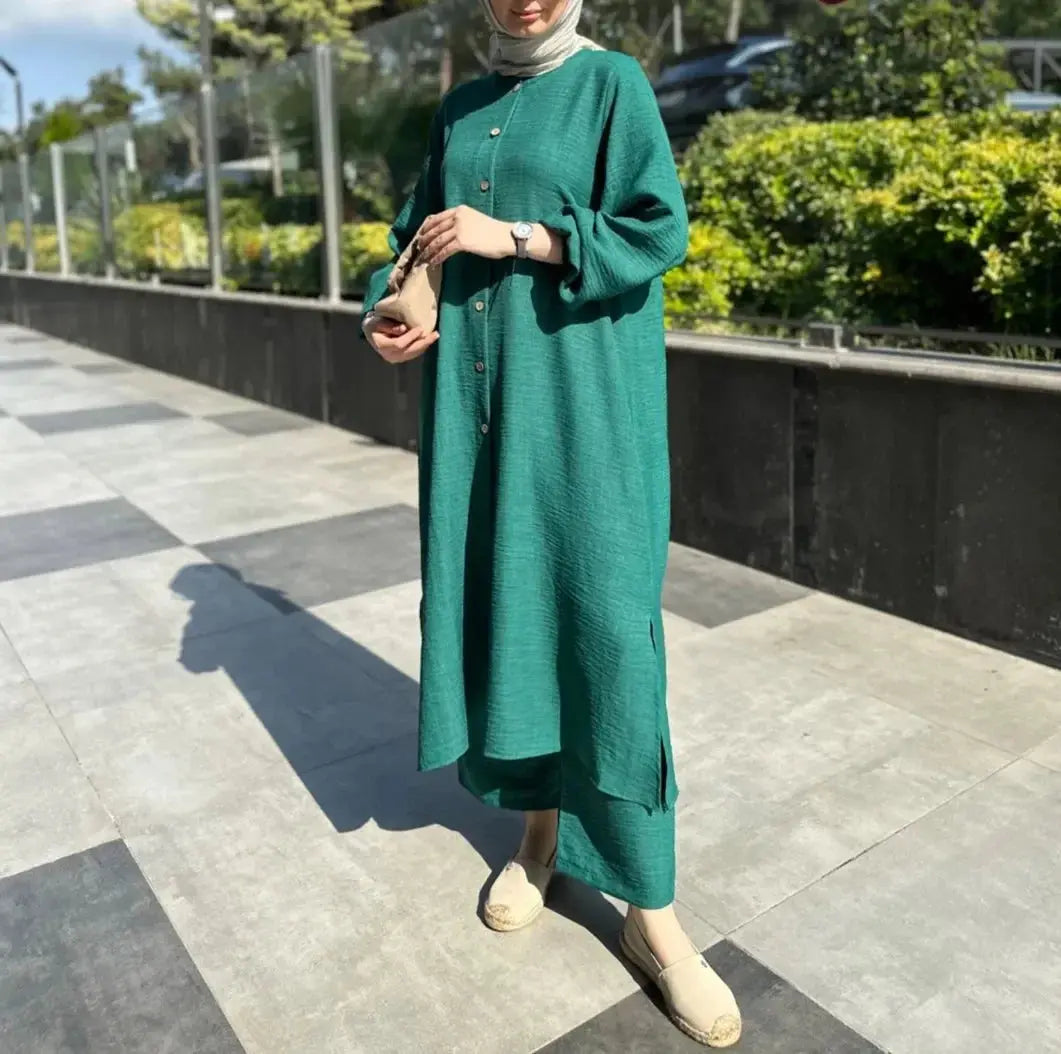 Casual Muslim Set Party Dresses for Women Abaya Caftan Muslim Dress Plus-size Autumn Loose Temperament Commuter Long 2-piece Set