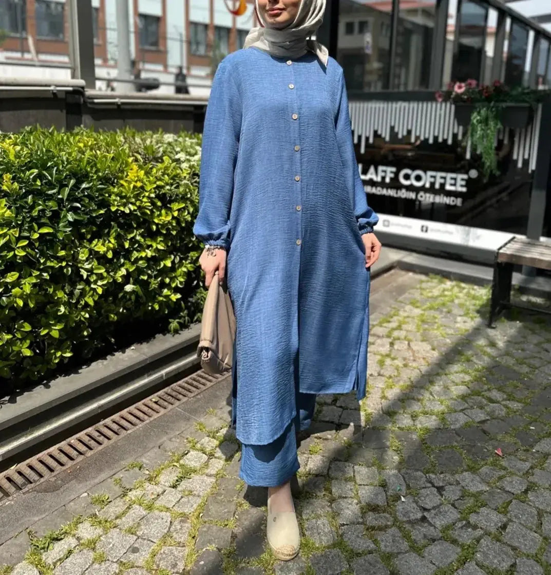 Casual Muslim Set Party Dresses for Women Abaya Caftan Muslim Dress Plus-size Autumn Loose Temperament Commuter Long 2-piece Set