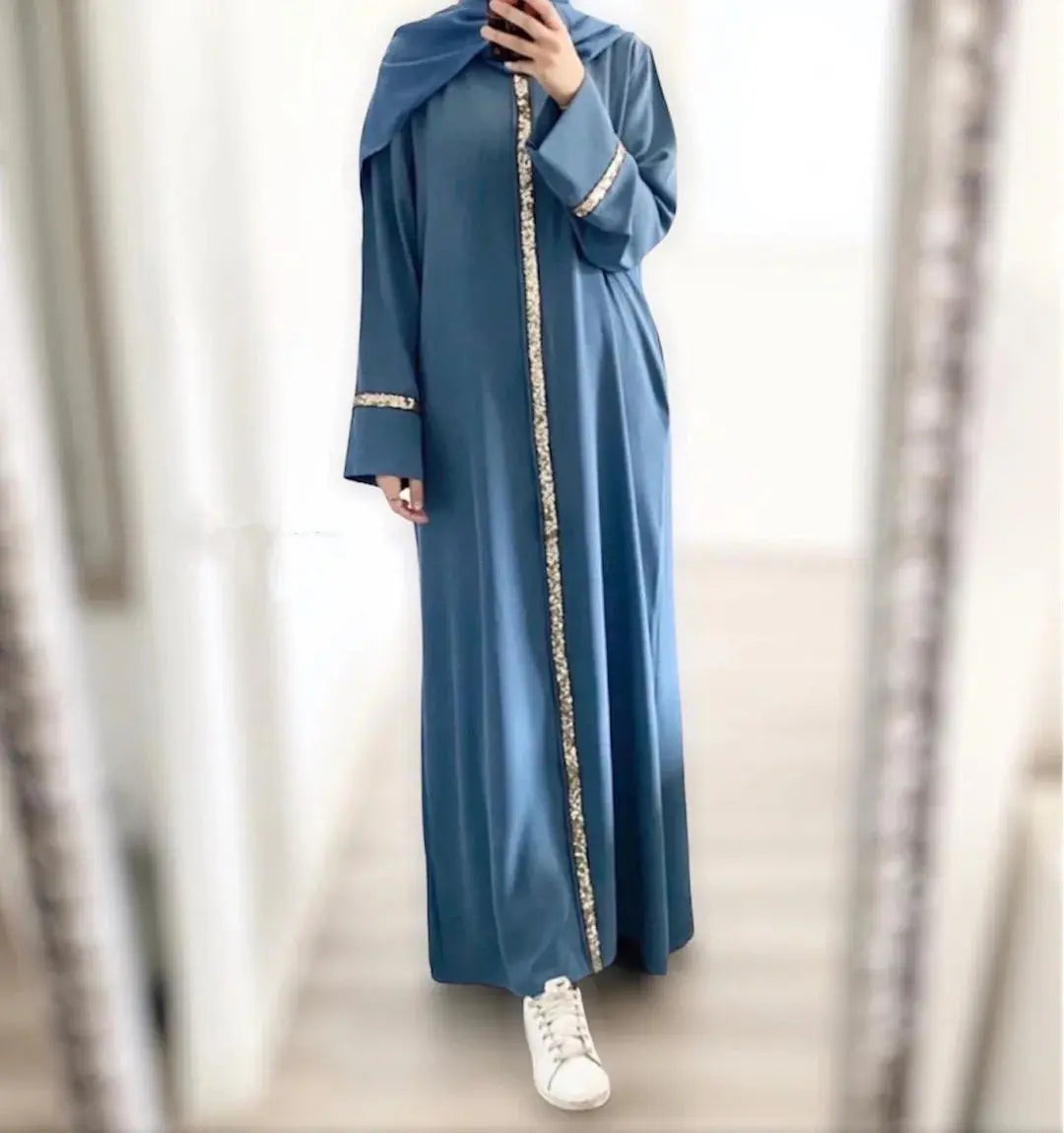 Casual Sequin Muslim Dress Women Solid Chiffon Kaftan Islamic Clothing for Women Arabian Dubai Abayas Vestido Longo Feminino