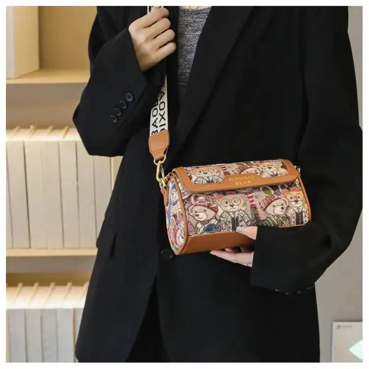 Casual crossbody bag, bear pattern, stylish and playful