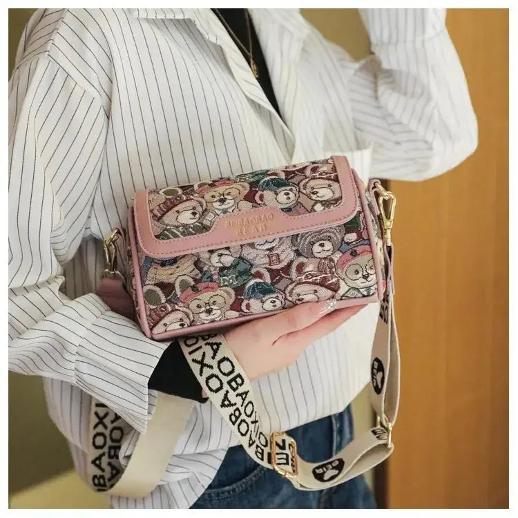 Casual crossbody bag, bear pattern, stylish and playful