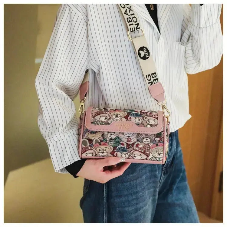 Casual crossbody bag, bear pattern, stylish and playful