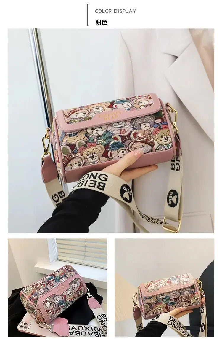 Casual crossbody bag, bear pattern, stylish and playful