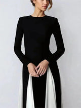 Elegant Black White Patchwork Maxi Dresses Women Fashion O-neck Long Sleeves Slim Dress New Female Evening Party Robes