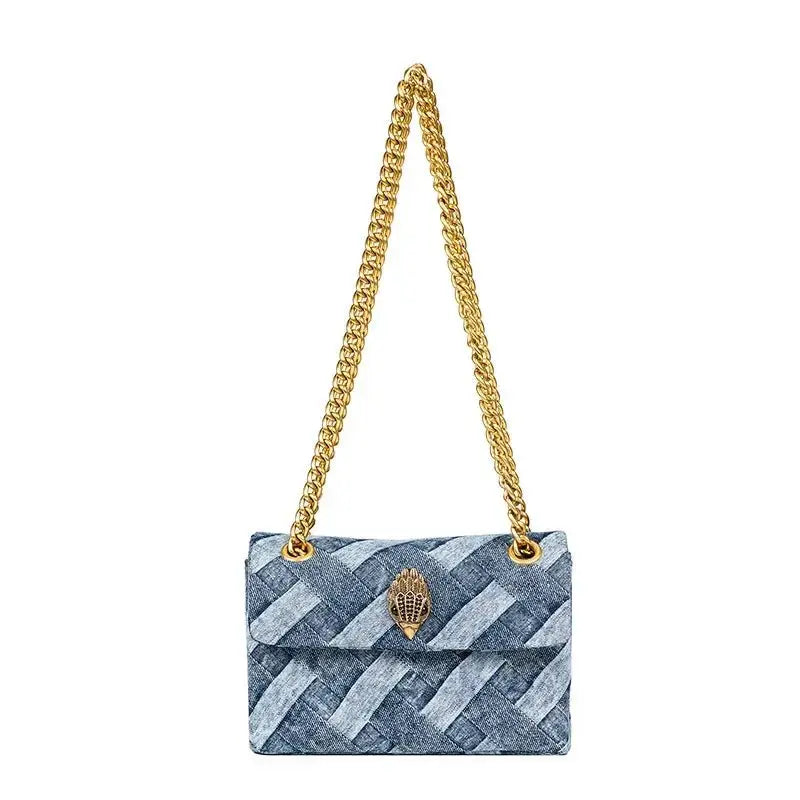 Fanshion Women Handbag Wash Denim In Weave Print Purse Jointing Cross Body Patchwork