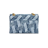 Fanshion Women Handbag Wash Denim In Weave Print Purse Jointing Cross Body Patchwork