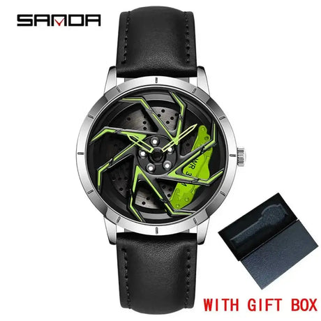 Fashion Hot Sell Car Rim Men Watches Stainless Steel Waterproof Sport Watch 360 Degree Rotating Wheel Rim Dial Quartz Wristwatch