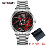 Fashion Hot Sell Car Rim Men Watches Stainless Steel Waterproof Sport Watch 360 Degree Rotating Wheel Rim Dial Quartz Wristwatch