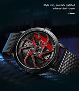 Fashion Hot Sell Car Rim Men Watches Stainless Steel Waterproof Sport Watch 360 Degree Rotating Wheel Rim Dial Quartz Wristwatch