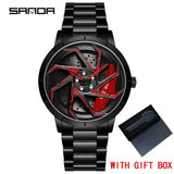 Fashion Hot Sell Car Rim Men Watches Stainless Steel Waterproof Sport Watch 360 Degree Rotating Wheel Rim Dial Quartz Wristwatch