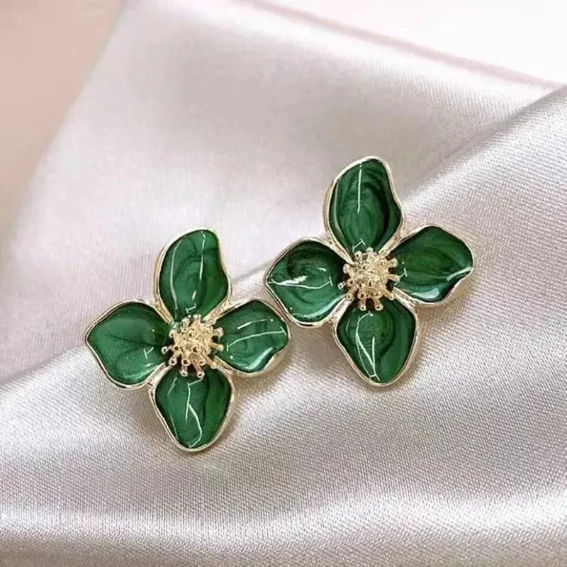 Fashion Korean Women Retro Drip Glaze Red Flower Earrings Women for Delicate Earrings Luxury Couple Engagement Jewelry Gift