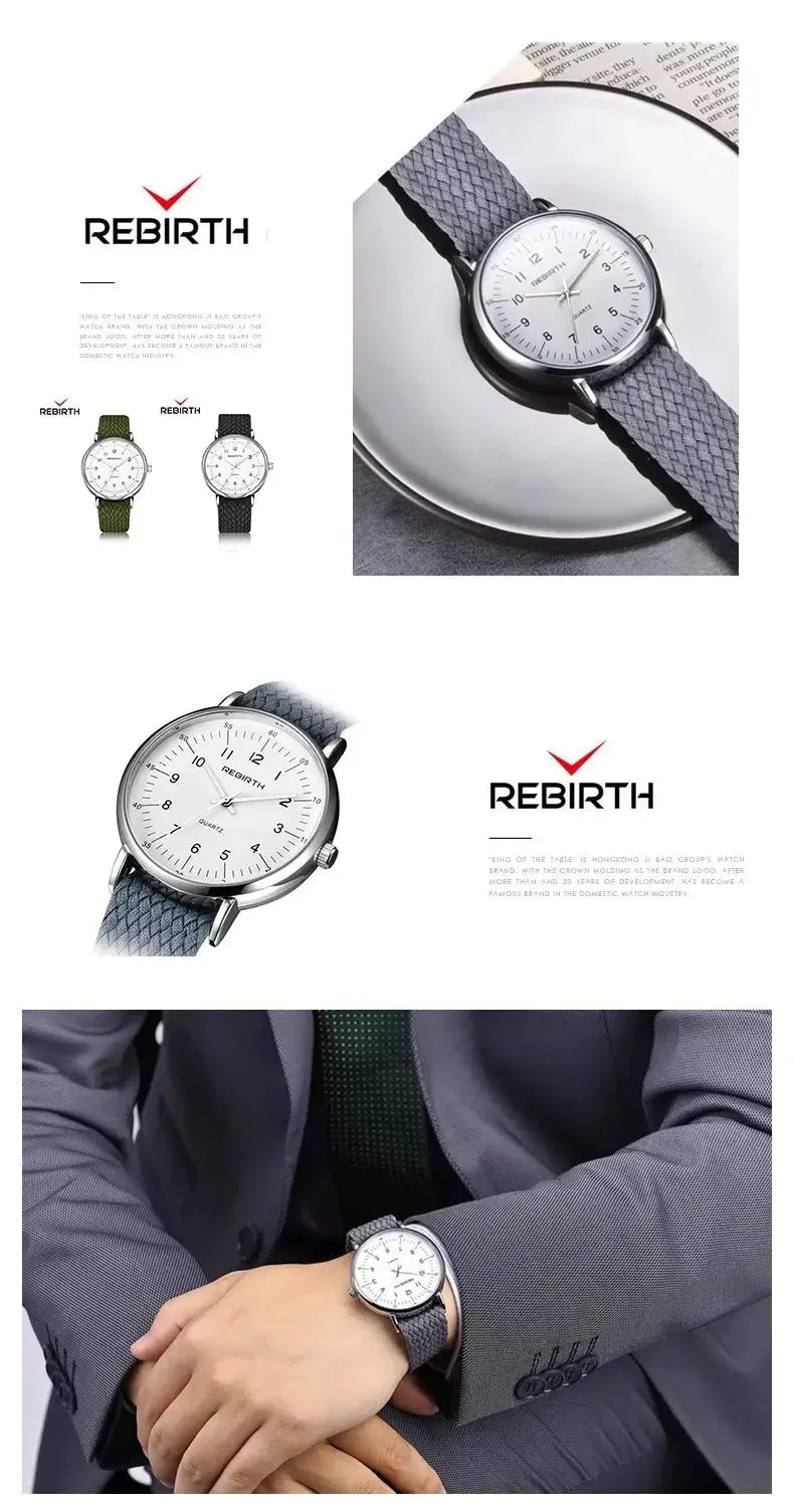 Fashion Rebirth Men Watches Casual Mens Top Brand Luxury Quartz Nylon Strap Clock Sport Male Clocks Man Wristwatches New