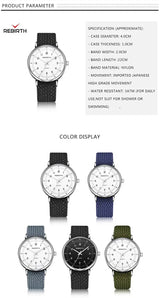 Fashion Rebirth Men Watches Casual Mens Top Brand Luxury Quartz Nylon Strap Clock Sport Male Clocks Man Wristwatches New