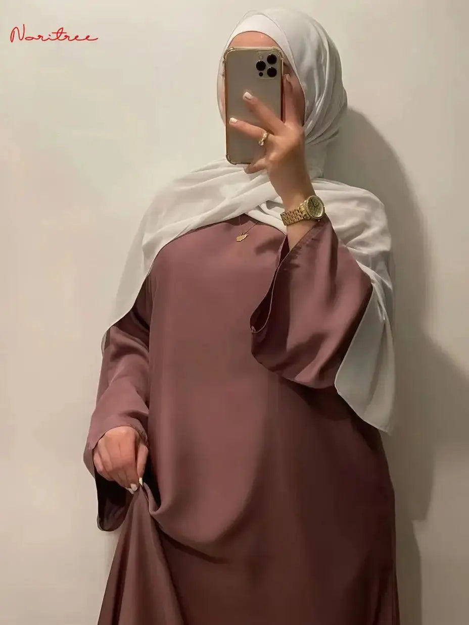 Fashion Satin Sliky Djellaba Muslim Dress Dubai Full Length Flare Sleeve Soft Shiny Abaya Dubai Turkey Muslim Islam Robe WY921