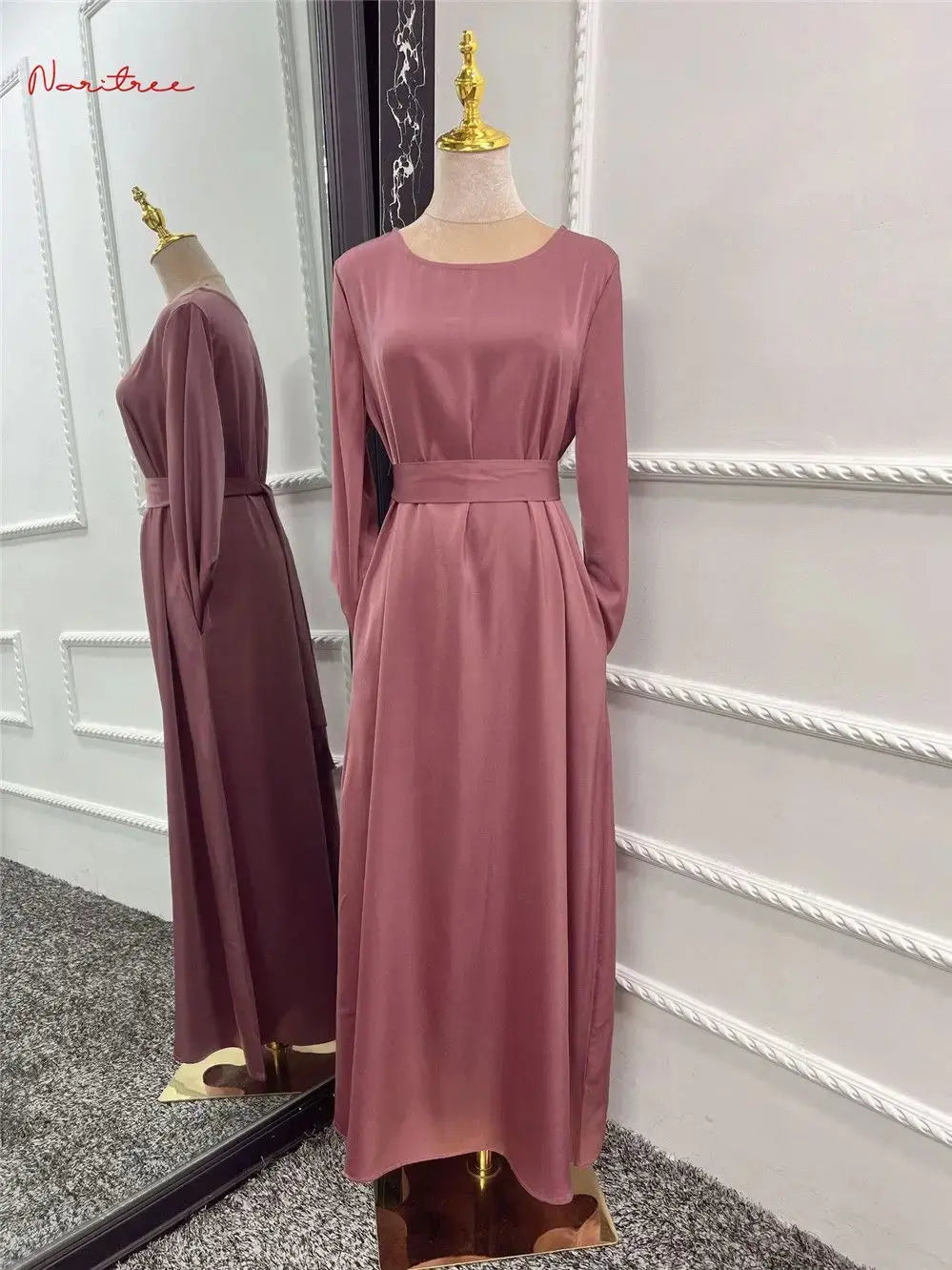 Fashion Satin Sliky Djellaba Muslim Dress Dubai Full Length Flare Sleeve Soft Shiny Abaya Dubai Turkey Muslim Islam Robe WY921