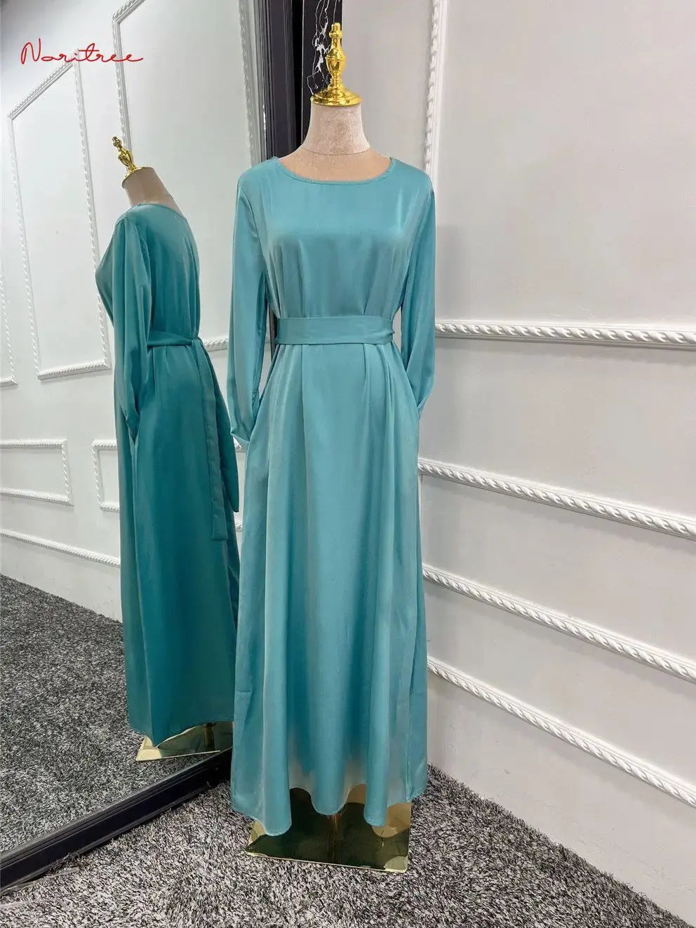 Fashion Satin Sliky Djellaba Muslim Dress Dubai Full Length Flare Sleeve Soft Shiny Abaya Dubai Turkey Muslim Islam Robe WY921