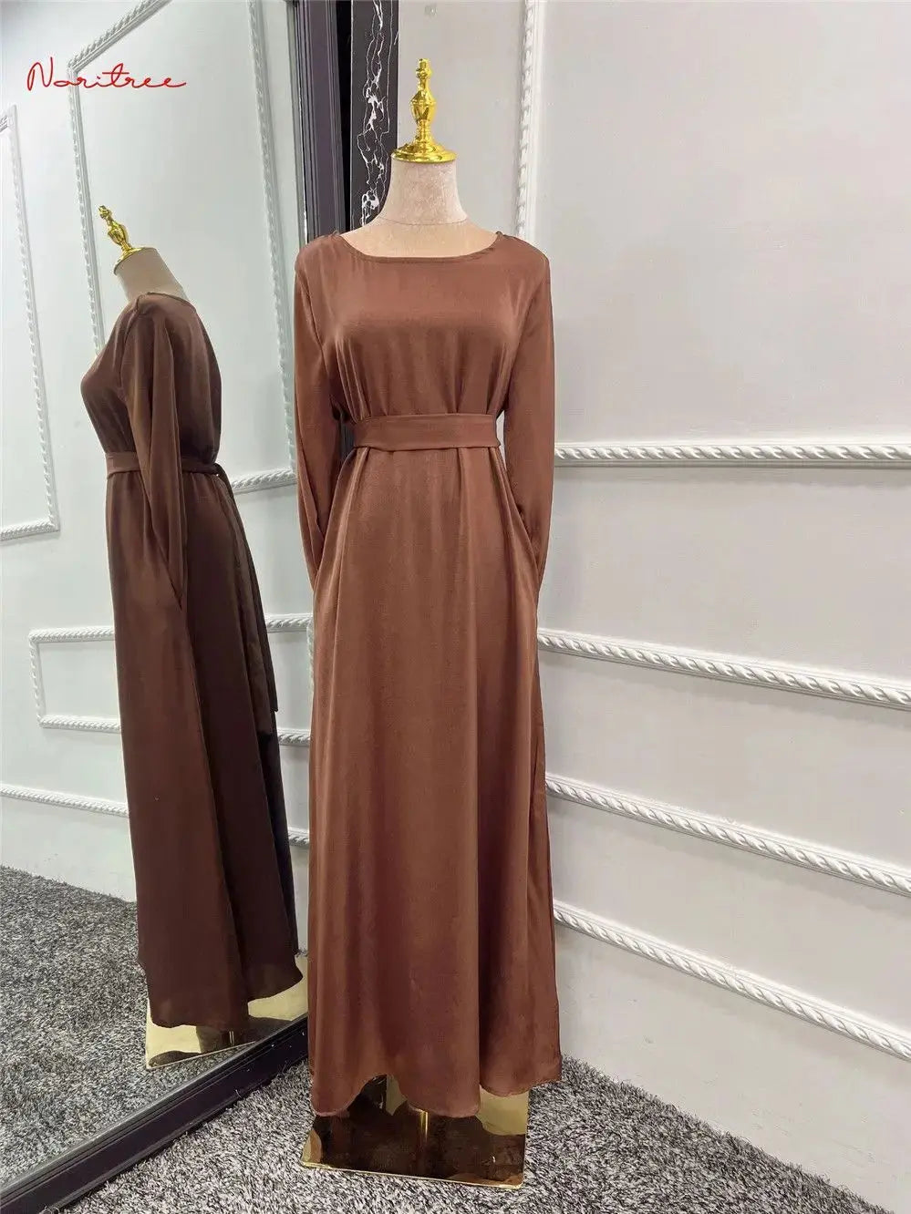 Fashion Satin Sliky Djellaba Muslim Dress Dubai Full Length Flare Sleeve Soft Shiny Abaya Dubai Turkey Muslim Islam Robe WY921