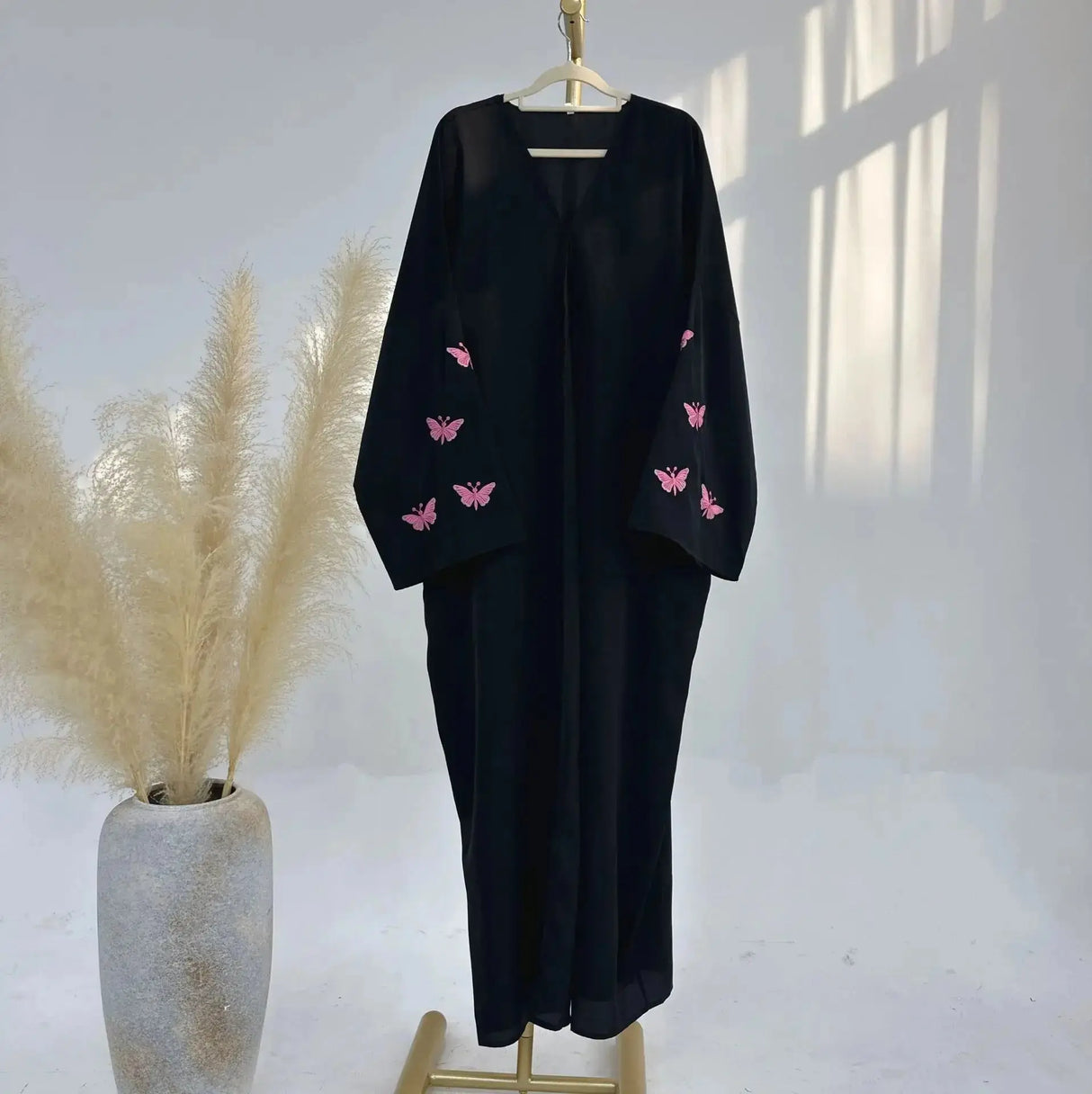 Front Open Abaya Women Kimono Muslim Women's Dresses Butterfly Embroidery Eid Soft Satin Abaya Arab Dubai Islamic Clothing