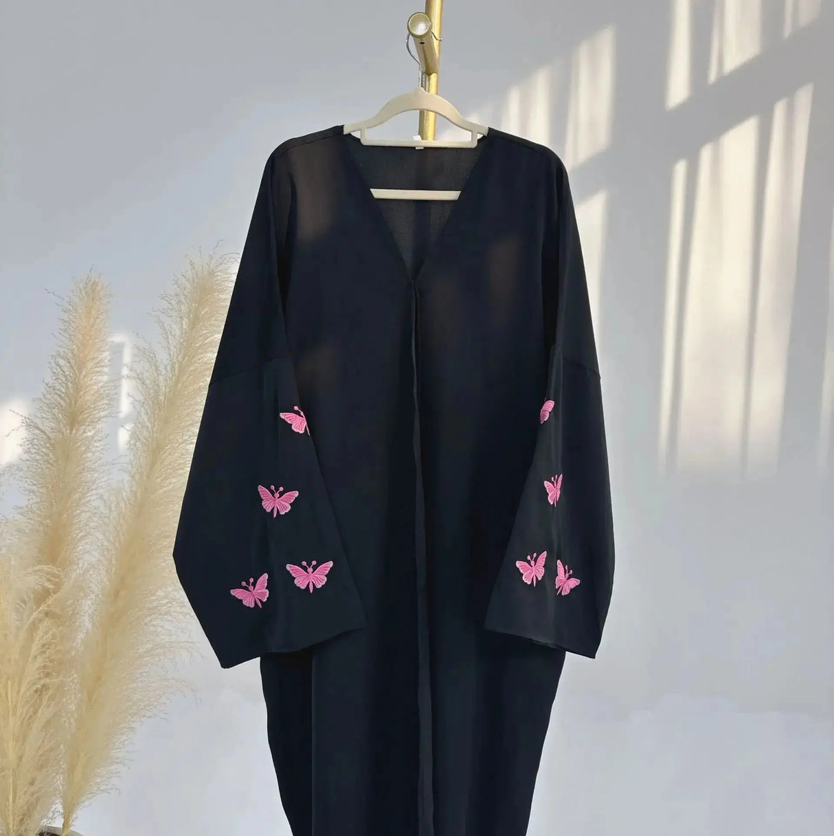 Front Open Abaya Women Kimono Muslim Women's Dresses Butterfly Embroidery Eid Soft Satin Abaya Arab Dubai Islamic Clothing