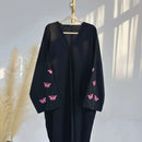 Front Open Abaya Women Kimono Muslim Women's Dresses Butterfly Embroidery Eid Soft Satin Abaya Arab Dubai Islamic Clothing - haalish