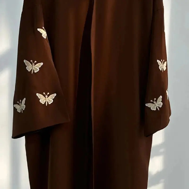 Front Open Abaya Women Kimono Muslim Women's Dresses Butterfly Embroidery Eid Soft Satin Abaya Arab Dubai Islamic Clothing - haalish