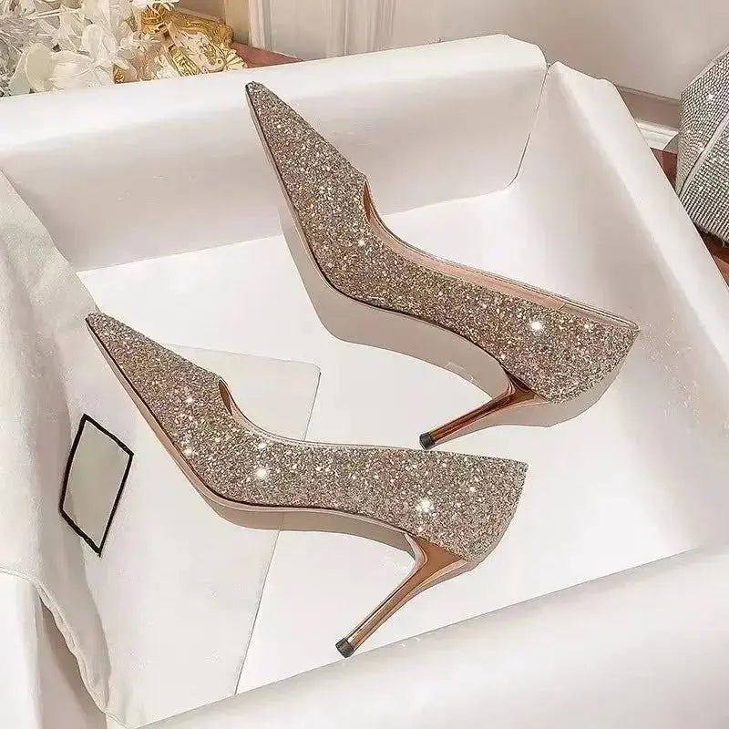 High Heels Women Wedding Shoes Bride Gold Heels Luxury Designer Elegant Party Sandals Dress Strip Pole Dance Sexy Silver Heels