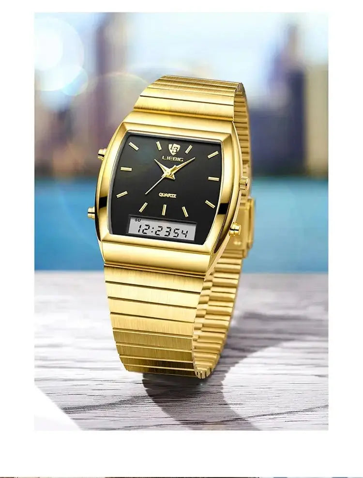 LIEBIG Watch For Men New Fashion Casual Digital Quartz Dual Display Gold Clock Week Time Sport Male Waterproof relogio masculino - haalish