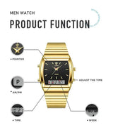 LIEBIG Watch For Men New Fashion Casual Digital Quartz Dual Display Gold Clock Week Time Sport Male Waterproof relogio masculino