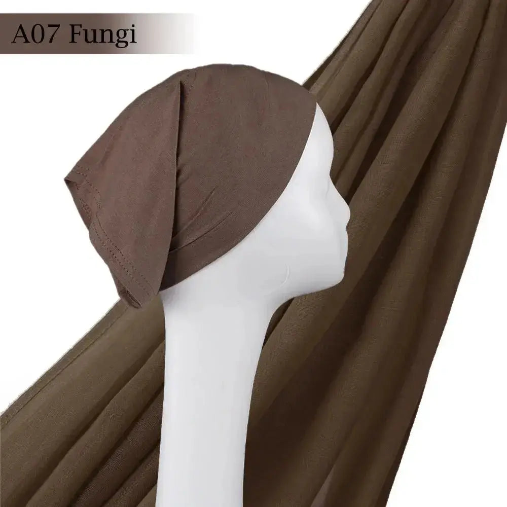 Light Viscose Rayon Shawl One Set Thin Plain Hijabs With Caps High Quality Muslim Fashion Head Scarf Headwraps Islam 185x85cm - haalish