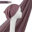 Light Viscose Rayon Shawl One Set Thin Plain Hijabs With Caps High Quality Muslim Fashion Head Scarf Headwraps Islam 185x85cm - haalish