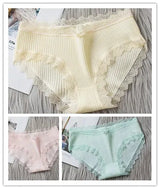 3PCS/Lot Sexy Briefs Women Middle Waist Cotton Underwear Bowtie Panties Breathable Lace Intimates Antibacterial Crotch Lingere - haalish