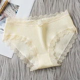 3PCS/Lot Sexy Briefs Women Middle Waist Cotton Underwear Bowtie Panties Breathable Lace Intimates Antibacterial Crotch Lingere - haalish